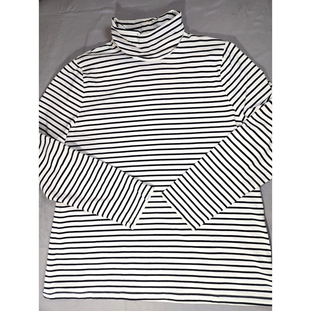 Talbots Women’s Size XL Black/White Striped Turtleneck Top